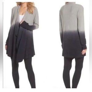 Barefoot Dreams Calypso Ombré Gray Black Cardigan Wrap Sweater Women’s S/M EUC‎